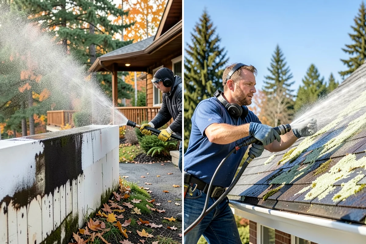 Dumpster Pad Cleaning in Lake Forest Park, King County, WA - Clear loose debris from the pad and enclosure