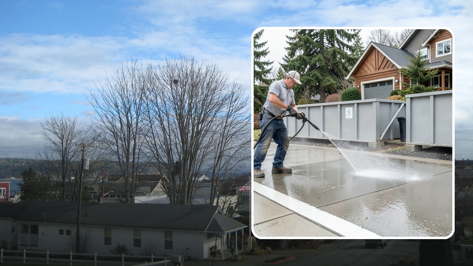 Dumpster Pad Cleaning in Langley, Island County, WA - We scrub and sanitize dumpster pads at Washington businesses to eliminate odor, grime, and pest-attracting residue.
