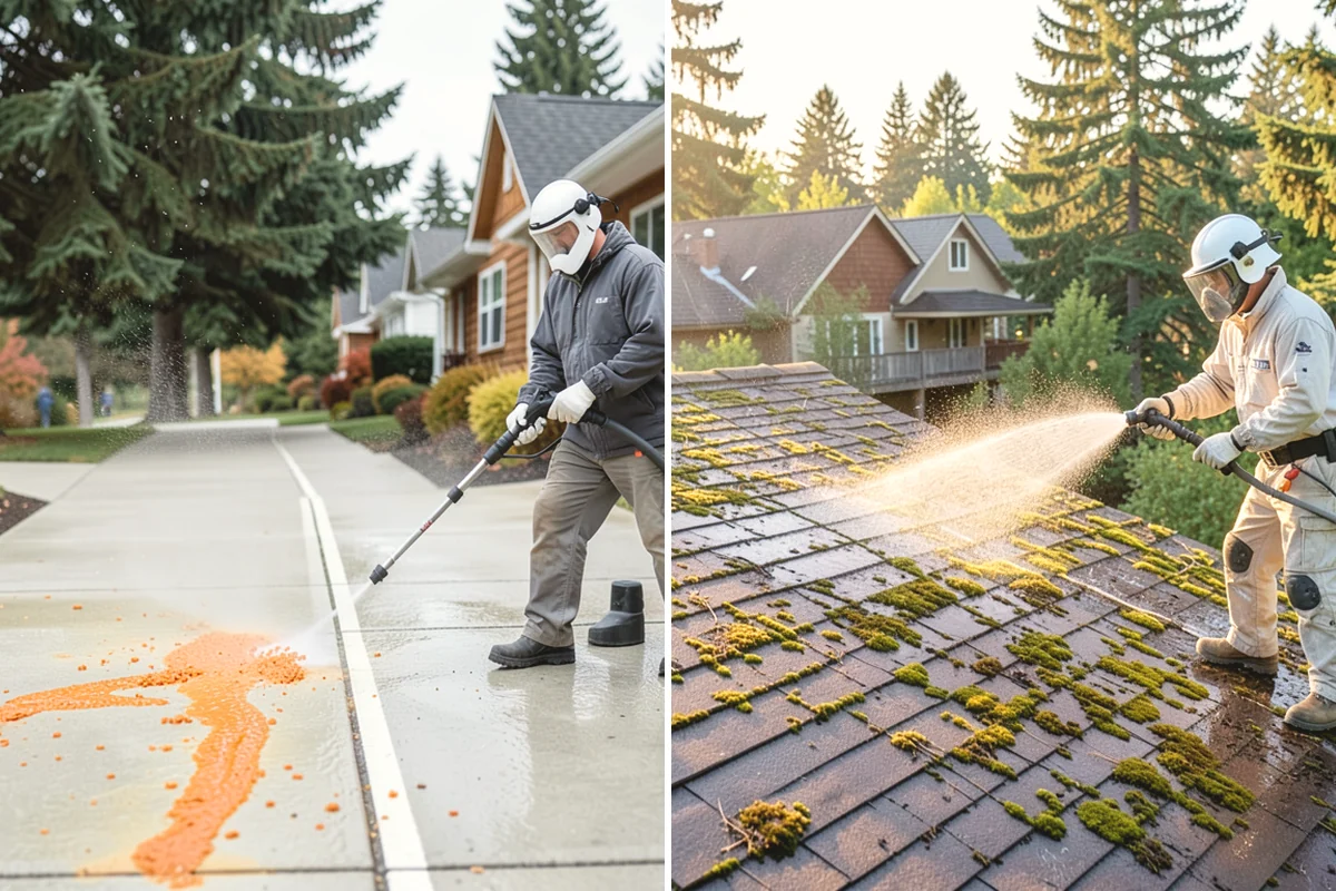 Dumpster Pad Cleaning in Mercer Island, King County, WA - Clear loose debris from the pad and enclosure