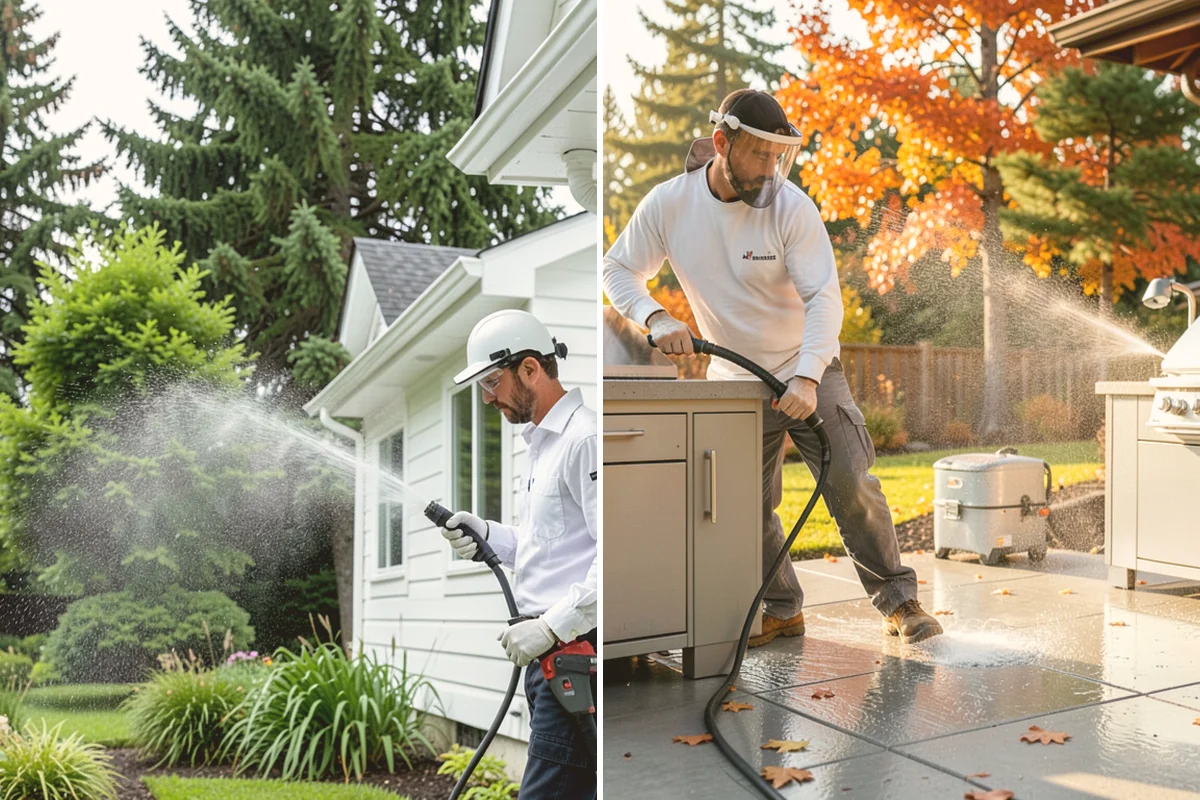 Dumpster Pad Cleaning in Milton, King County, WA - Clear loose debris from the pad and enclosure