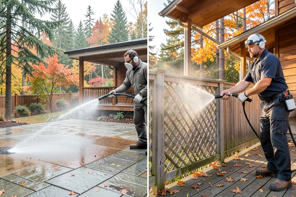 Dumpster Pad Cleaning in Puyallup, Pierce County, WA - Clear loose debris from the pad and enclosure