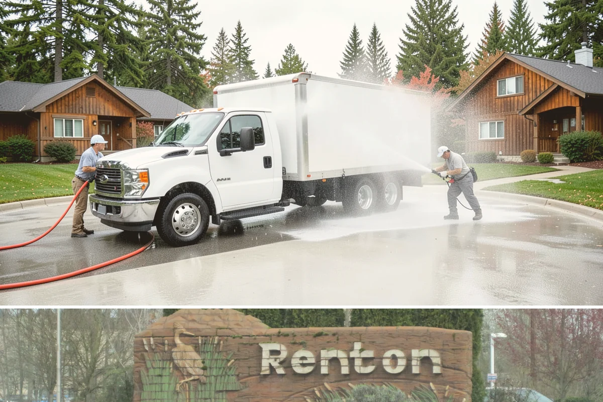Dumpster Pad Cleaning in Renton, King County, WA - Dumpster pads should be cleaned monthly year-round, since Washington's damp air keeps waste residue from drying and worsens odor.
