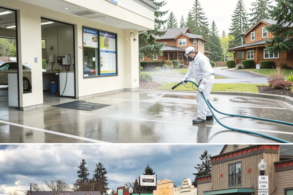 Dumpster Pad Cleaning in Roy, Pierce County, WA - Dumpster pads should be cleaned monthly year-round, since Washington's damp air keeps waste residue from drying and worsens odor.