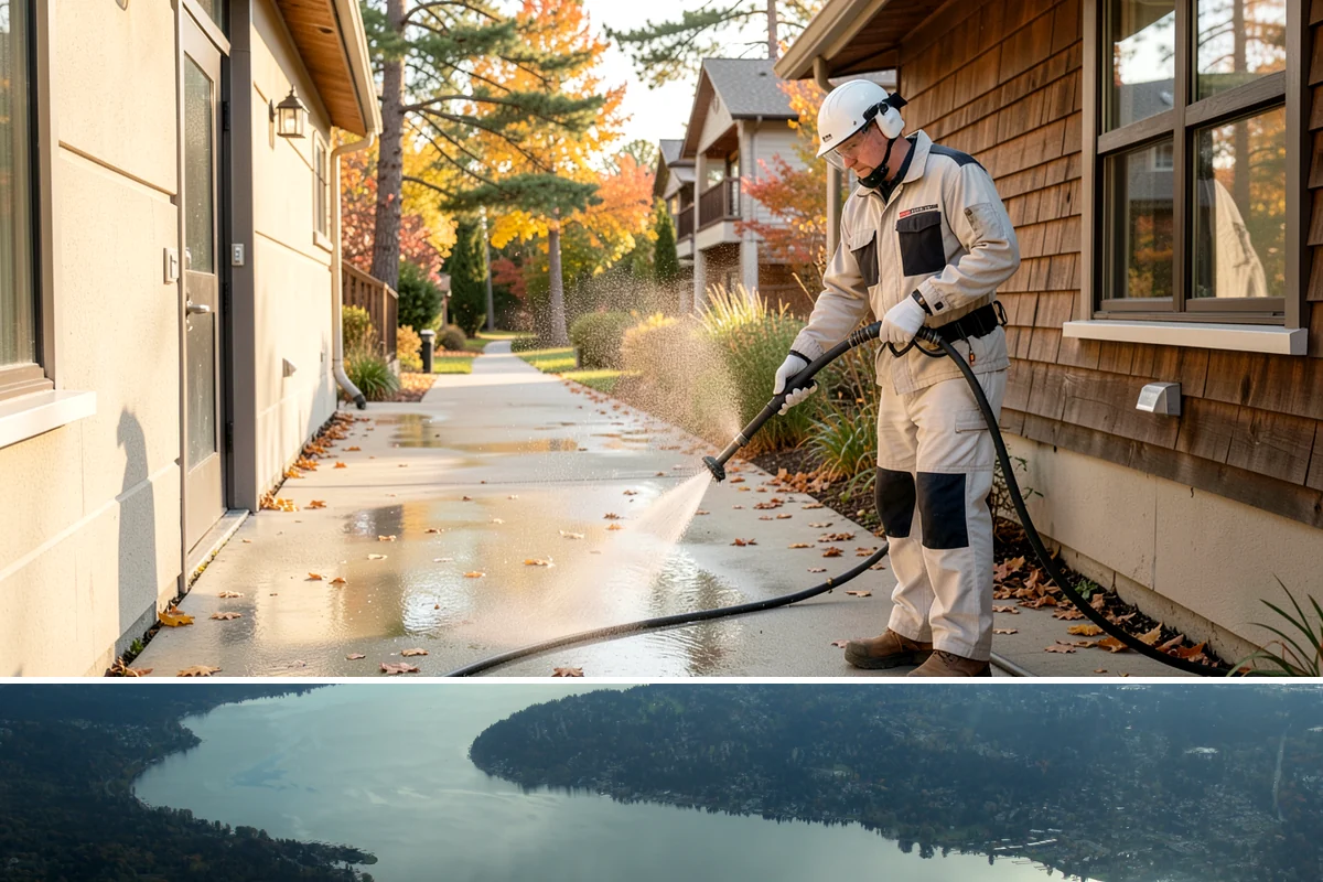 Dumpster Pad Cleaning in Sammamish, King County, WA - Dumpster pads should be cleaned monthly year-round, since Washington's damp air keeps waste residue from drying and worsens odor.