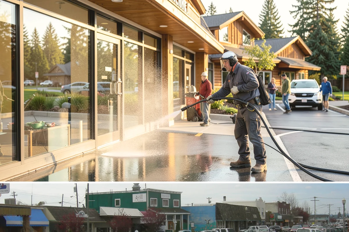 Dumpster Pad Cleaning in Stanwood, Snohomish County, WA - Dumpster pads should be cleaned monthly year-round, since Washington's damp air keeps waste residue from drying and worsens odor.
