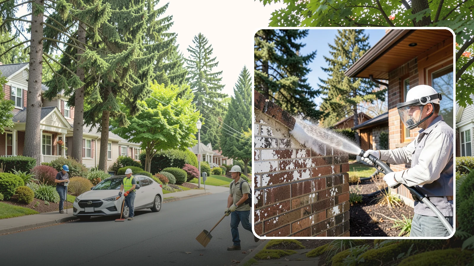 Efflorescence Removal in Beaux Arts Village, King County, WA - Dissolve and remove the white efflorescence crystals that Washington's wet climate pushes to the surface of masonry.