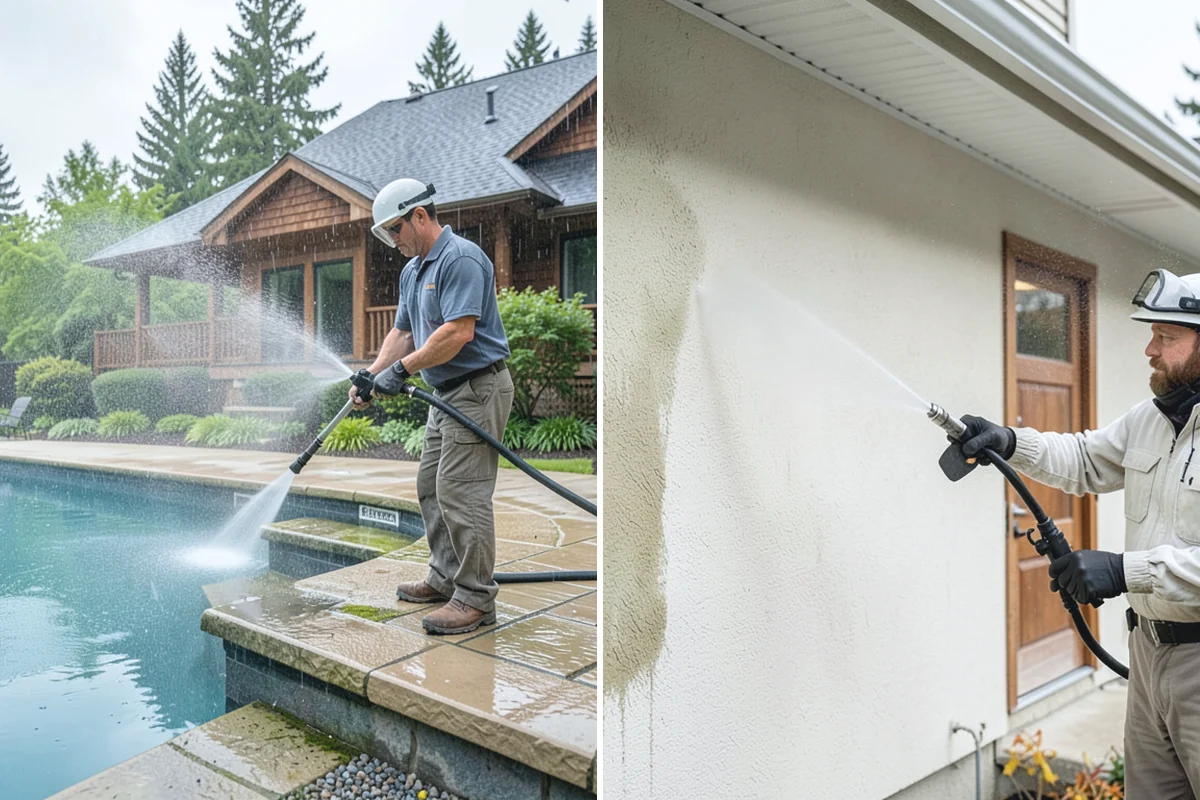 Efflorescence Removal in Beaux Arts Village, King County, WA - Dry-brush loose surface crystals from the masonry