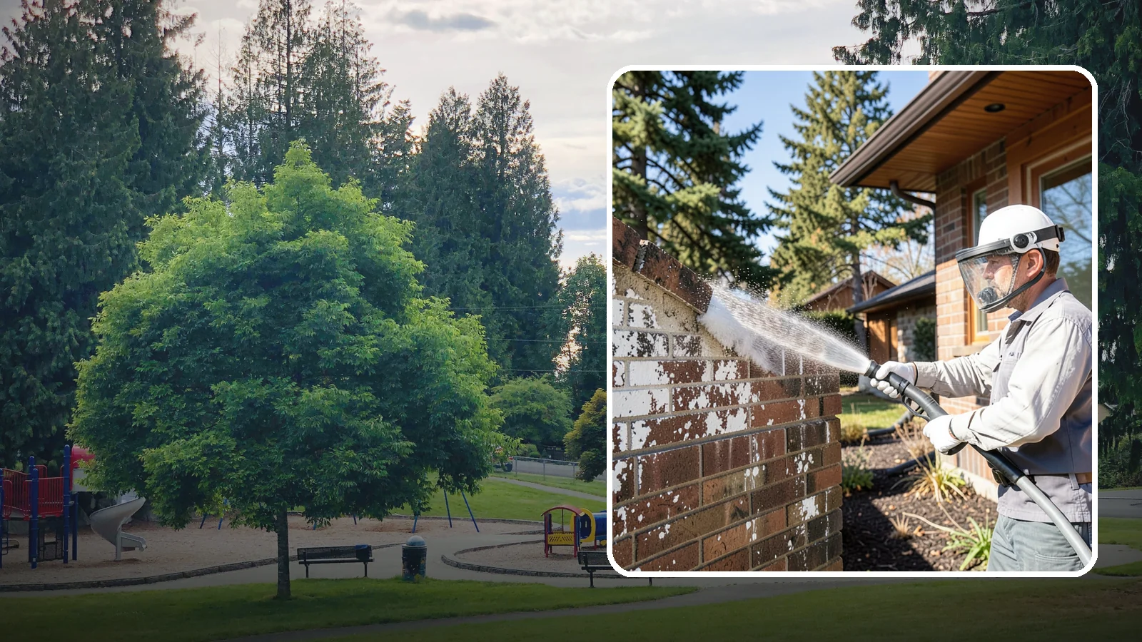 Efflorescence Removal in Bonney Lake, Pierce County, WA - Dissolve and remove the white efflorescence crystals that Washington's wet climate pushes to the surface of masonry.