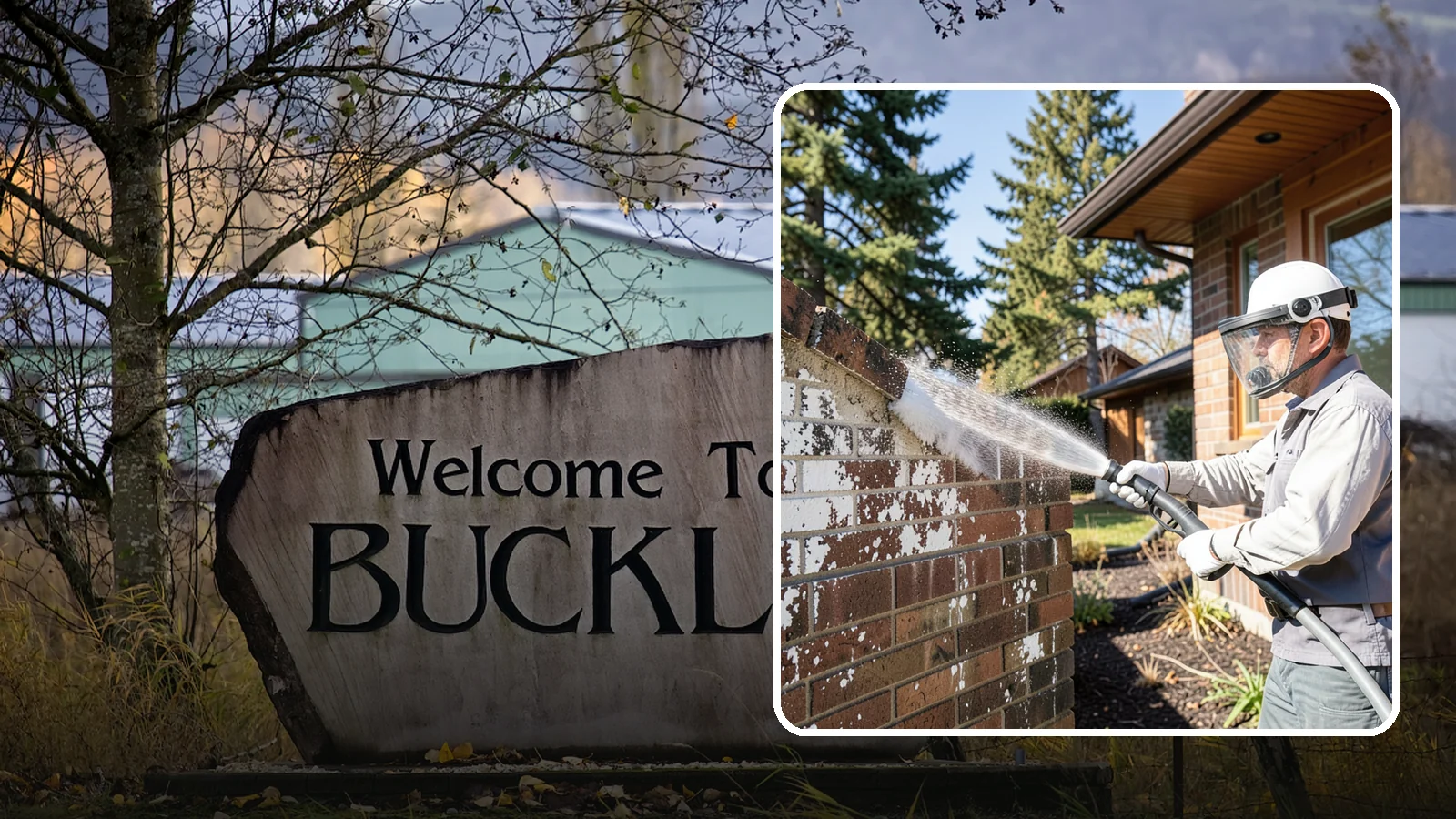 Efflorescence Removal in Buckley, Pierce County, WA - Dissolve and remove the white efflorescence crystals that Washington's wet climate pushes to the surface of masonry.