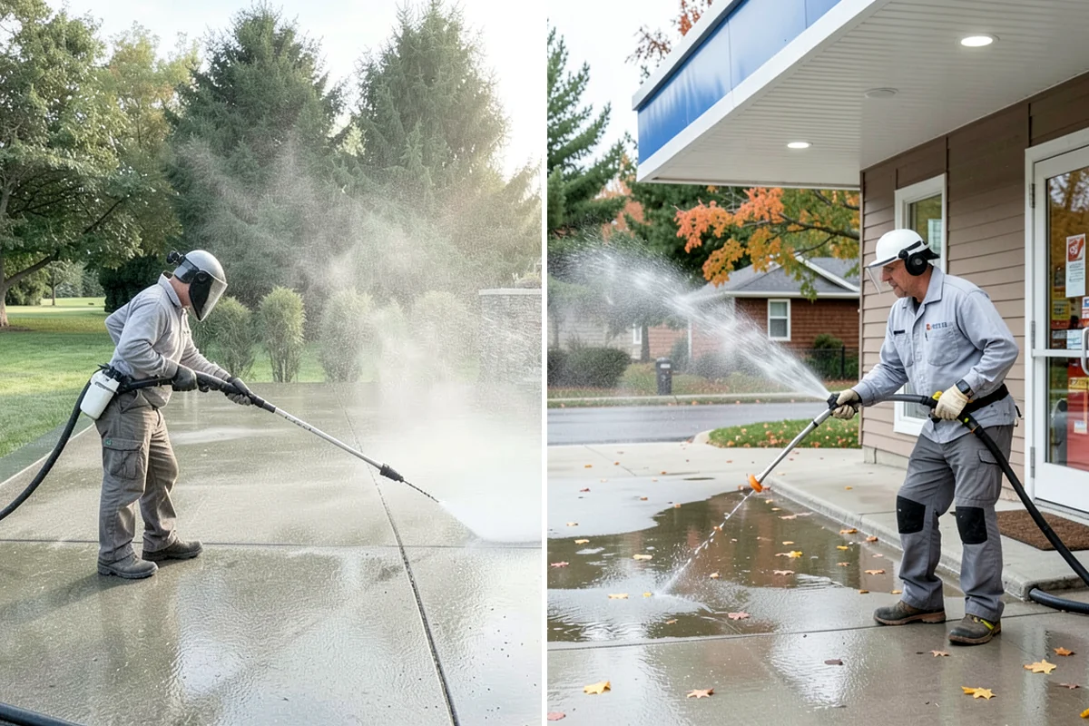 Efflorescence Removal in Concrete, Skagit County, WA - Dry-brush loose surface crystals from the masonry