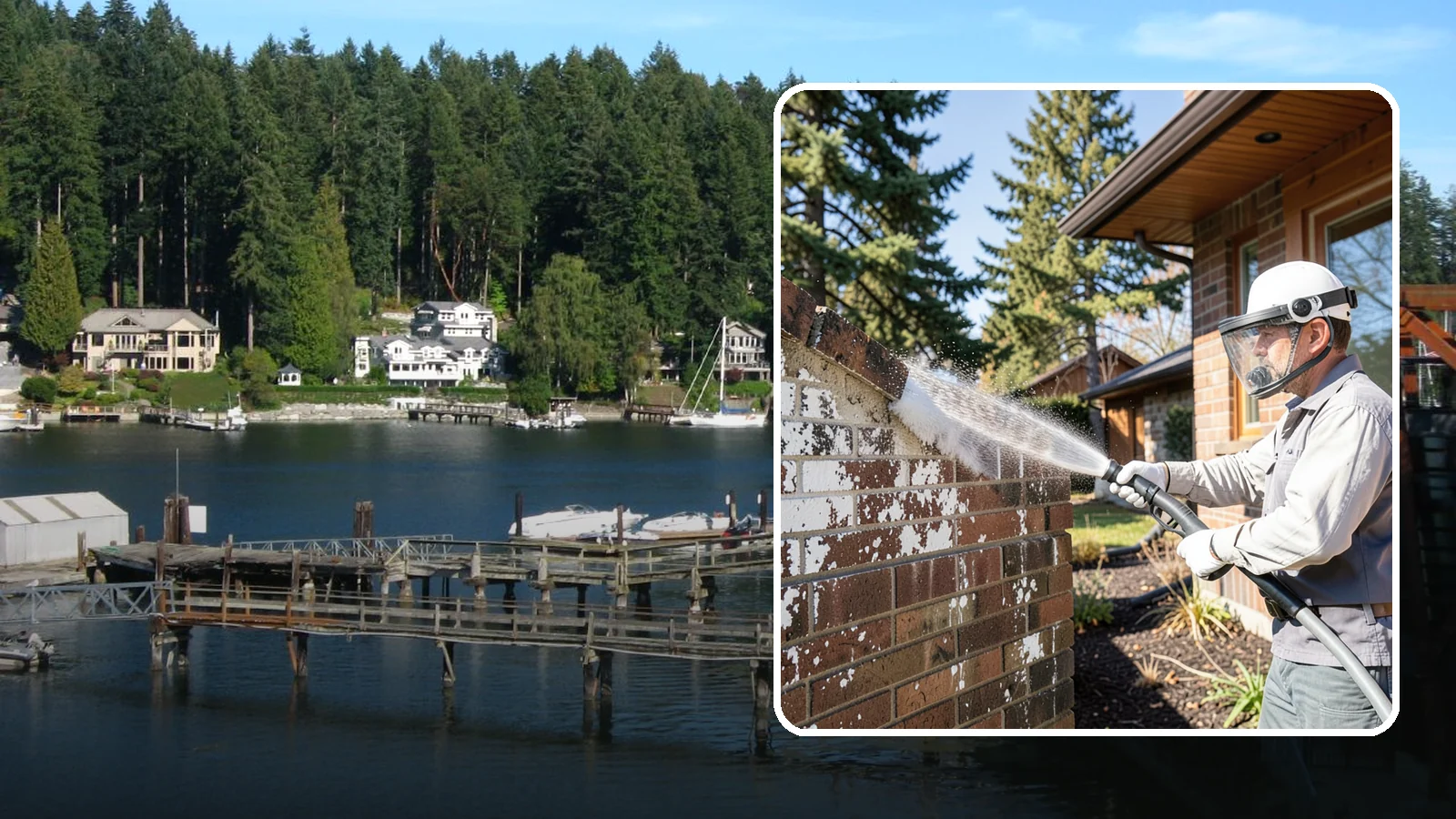 Efflorescence Removal in Gig Harbor, Pierce County, WA - Dissolve and remove the white efflorescence crystals that Washington's wet climate pushes to the surface of masonry.
