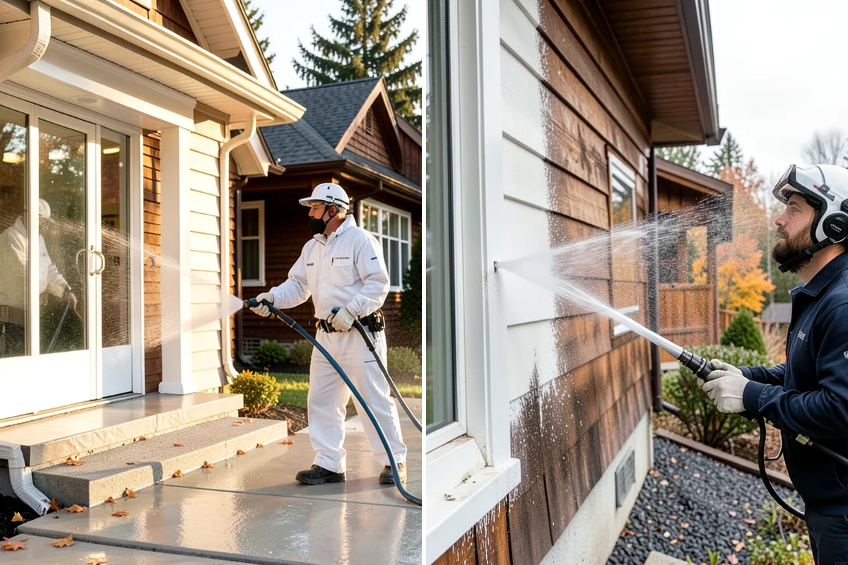 Efflorescence Removal in Hunts Point, King County, WA - Dry-brush loose surface crystals from the masonry