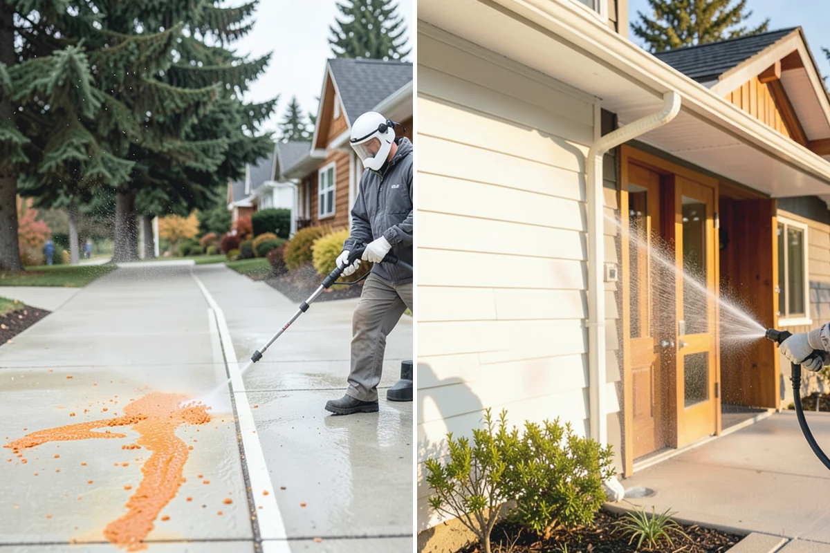 Efflorescence Removal in Medina, King County, WA - Dry-brush loose surface crystals from the masonry