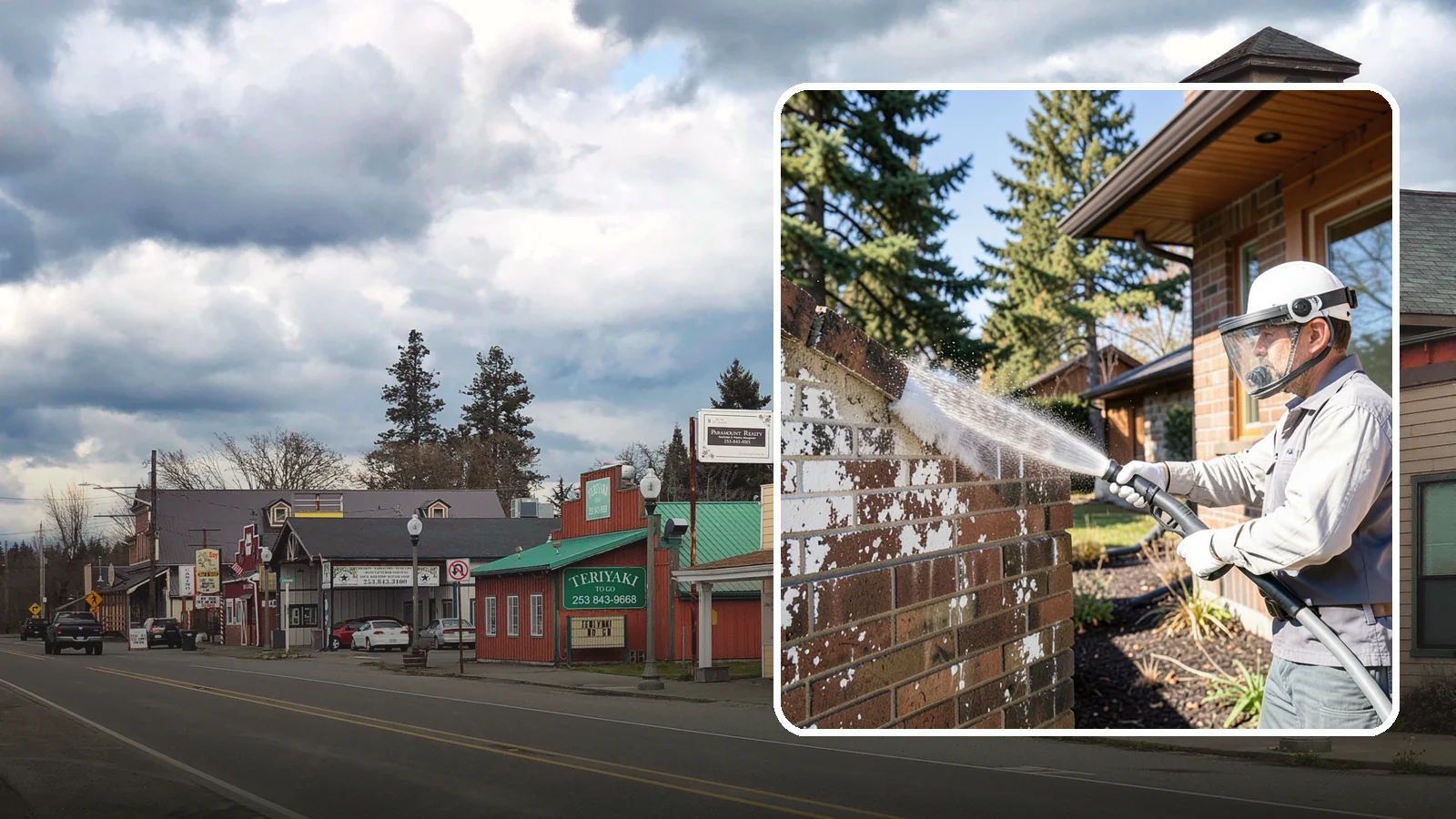 Efflorescence Removal in Roy, Pierce County, WA - Dissolve and remove the white efflorescence crystals that Washington's wet climate pushes to the surface of masonry.