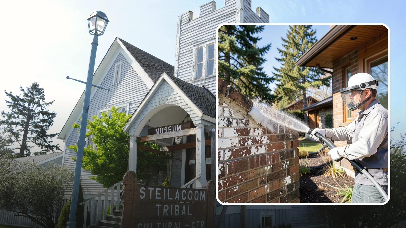 Efflorescence Removal in Steilacoom, Pierce County, WA - Dissolve and remove the white efflorescence crystals that Washington's wet climate pushes to the surface of masonry.