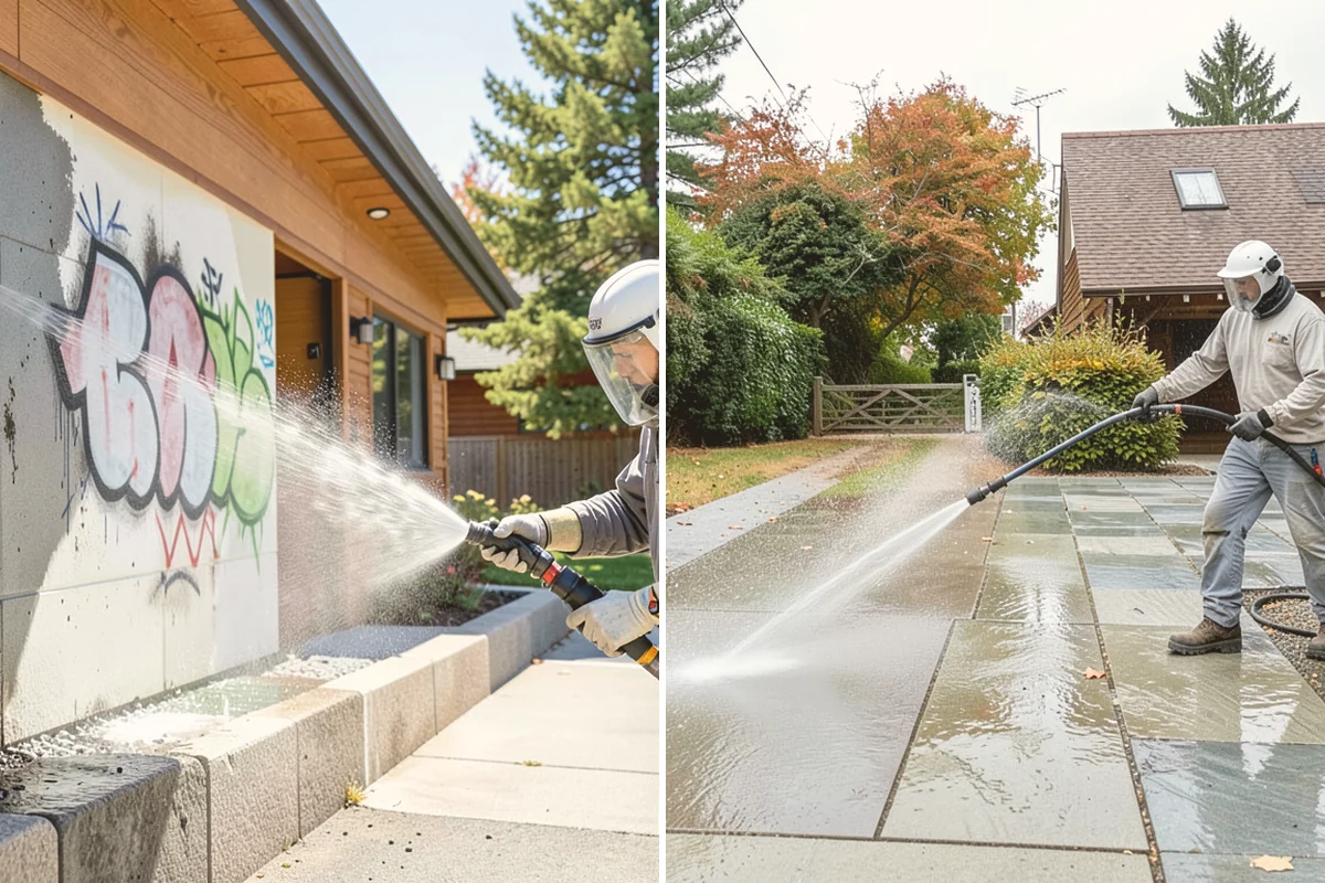 Entrance Canopy Cleaning in Algona, King County, WA - Protect the entry area and stage safe overhead access