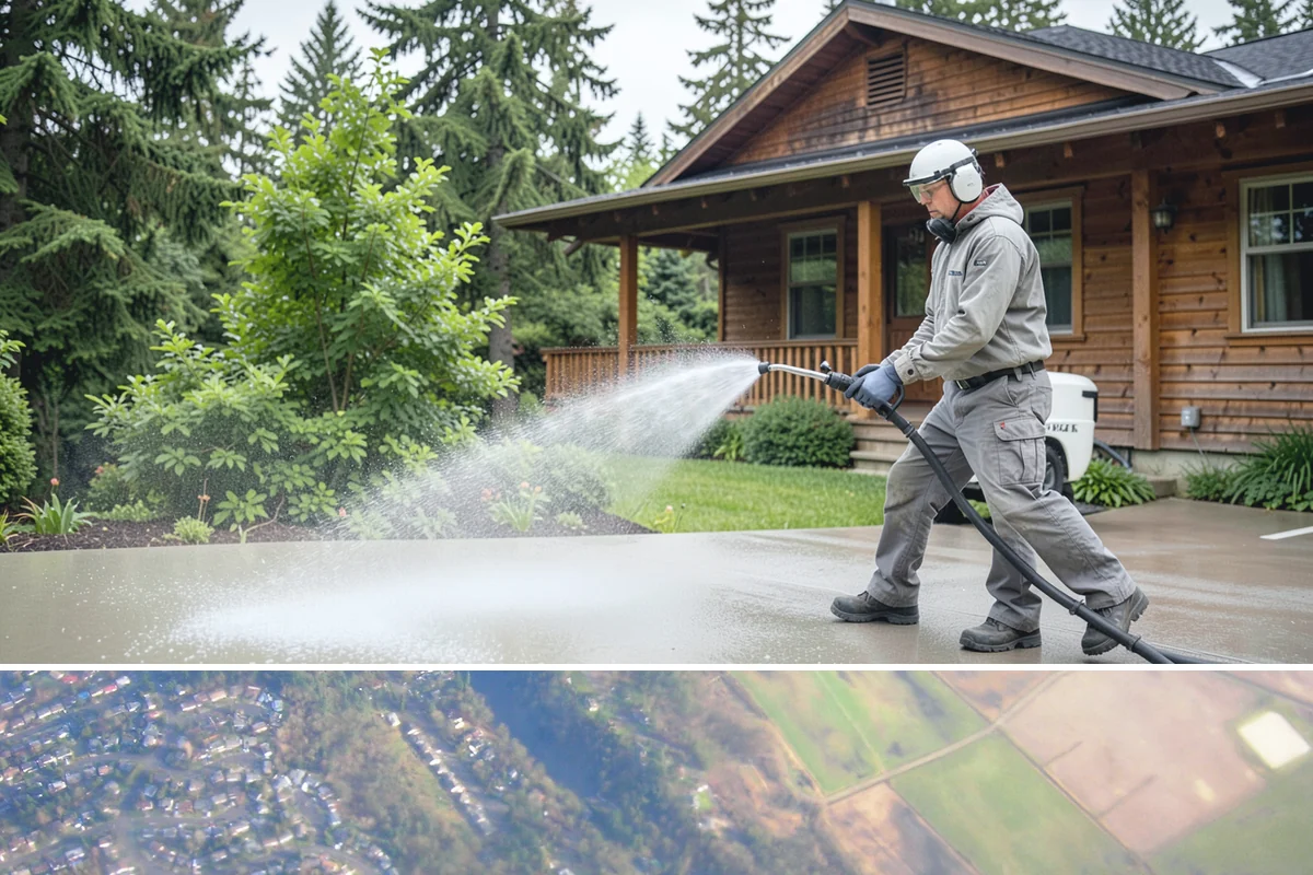 Entrance Canopy Cleaning in Algona, King County, WA - Spring cleaning clears the algae that accumulates over the wet winter, with a fall touch-up to remove seasonal debris.