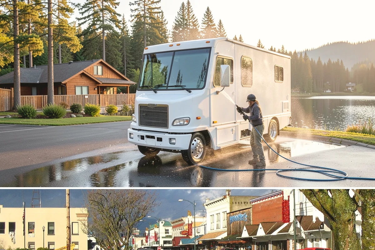 Entrance Canopy Cleaning in Arlington, Snohomish County, WA - Spring cleaning clears the algae that accumulates over the wet winter, with a fall touch-up to remove seasonal debris.