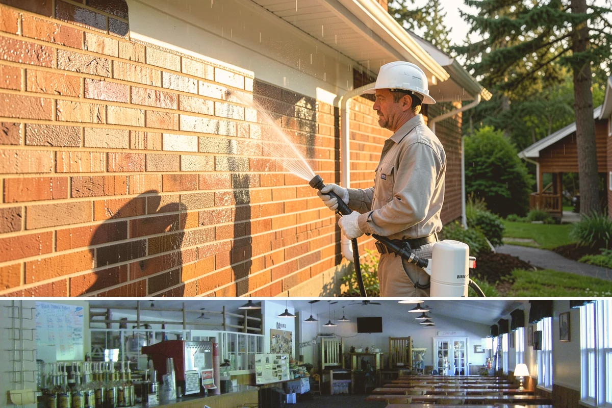 Entrance Canopy Cleaning in Black Diamond, King County, WA - Spring cleaning clears the algae that accumulates over the wet winter, with a fall touch-up to remove seasonal debris.