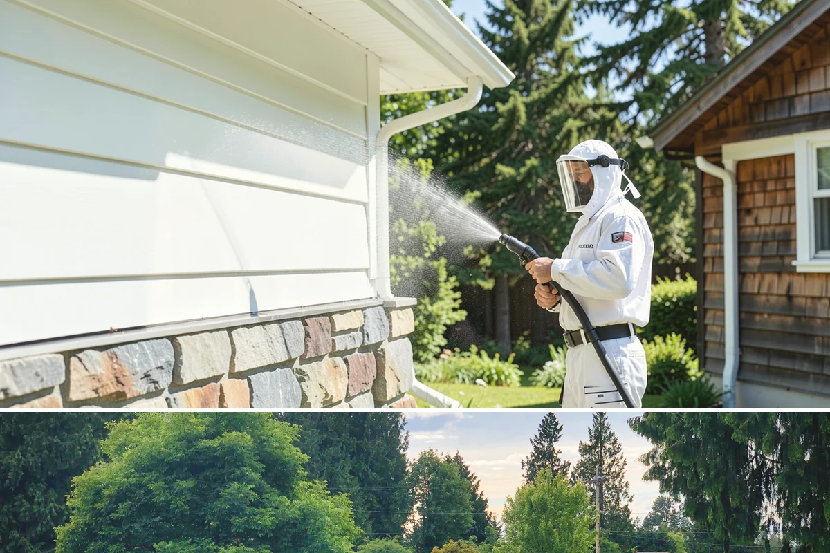 Entrance Canopy Cleaning in Bonney Lake, Pierce County, WA - Spring cleaning clears the algae that accumulates over the wet winter, with a fall touch-up to remove seasonal debris.