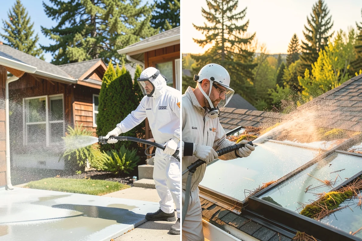 Entrance Canopy Cleaning in Bothell, King County, WA - Protect the entry area and stage safe overhead access