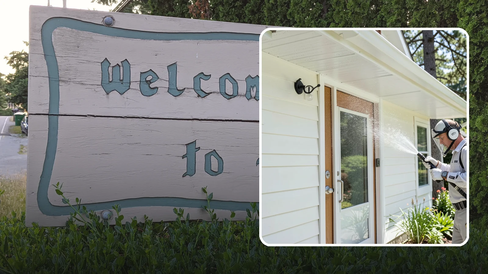 Entrance Canopy Cleaning in Brier, Snohomish County, WA - Overhead cleaning of entrance canopies and porte-cocheres that removes algae streaks, cobwebs, and grime from the first thing...