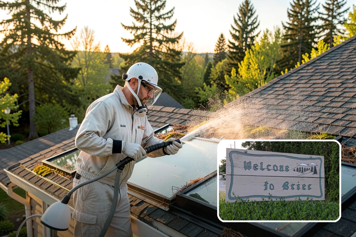 Entrance Canopy Cleaning in Brier, Snohomish County, WA - Brightens the canopy underside that visitors see first