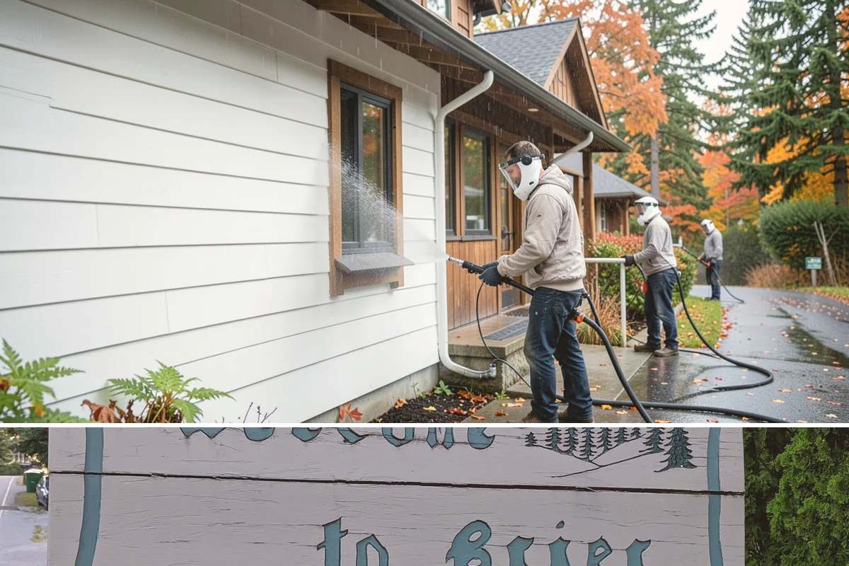 Entrance Canopy Cleaning in Brier, Snohomish County, WA - Spring cleaning clears the algae that accumulates over the wet winter, with a fall touch-up to remove seasonal debris.