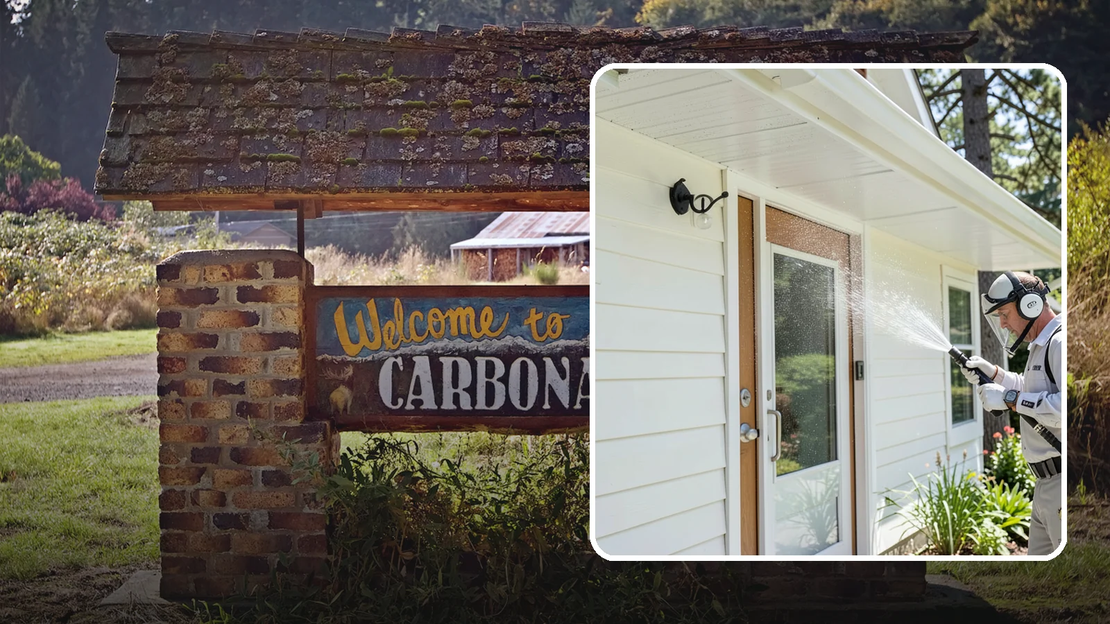 Entrance Canopy Cleaning in Carbonado, Pierce County, WA - Overhead cleaning of entrance canopies and porte-cocheres that removes algae streaks, cobwebs, and grime from the first thing...
