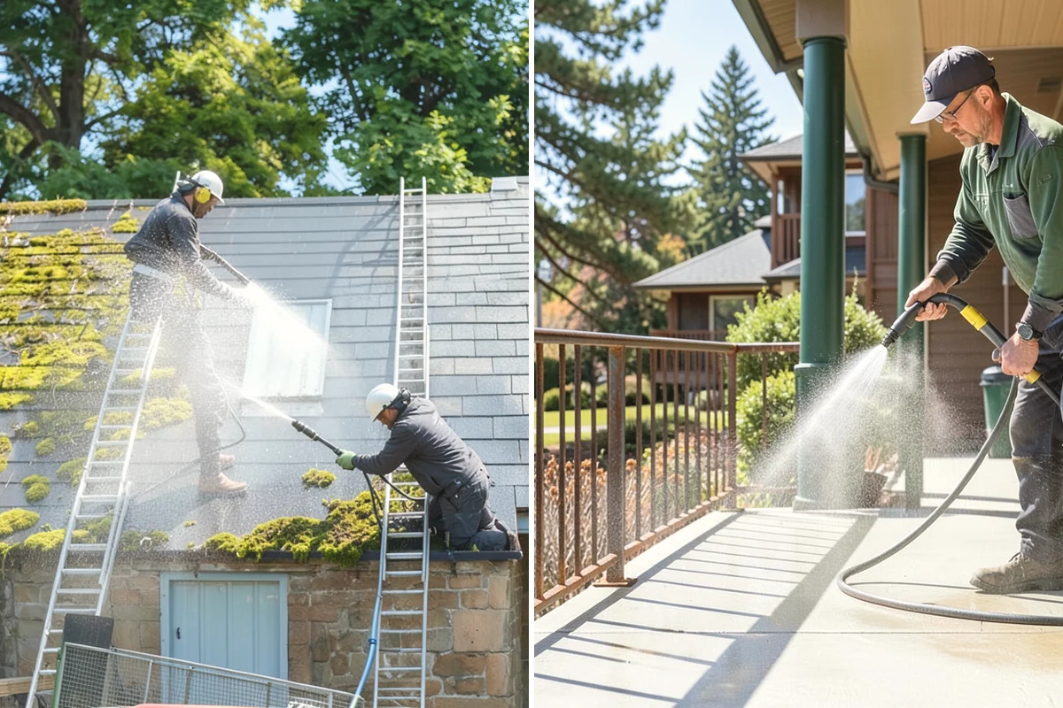 Entrance Canopy Cleaning in Carnation, King County, WA - Protect the entry area and stage safe overhead access
