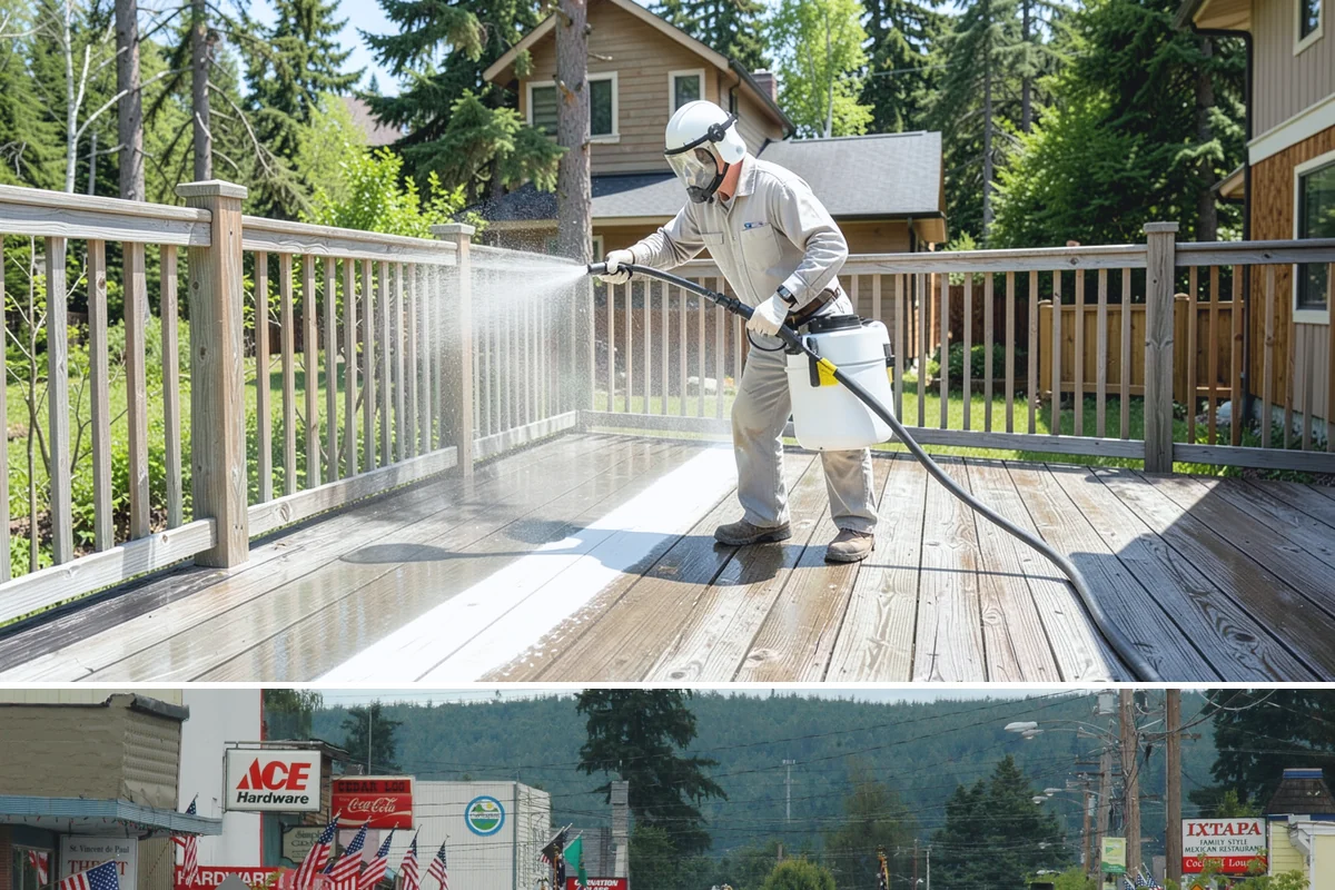 Entrance Canopy Cleaning in Carnation, King County, WA - Spring cleaning clears the algae that accumulates over the wet winter, with a fall touch-up to remove seasonal debris.