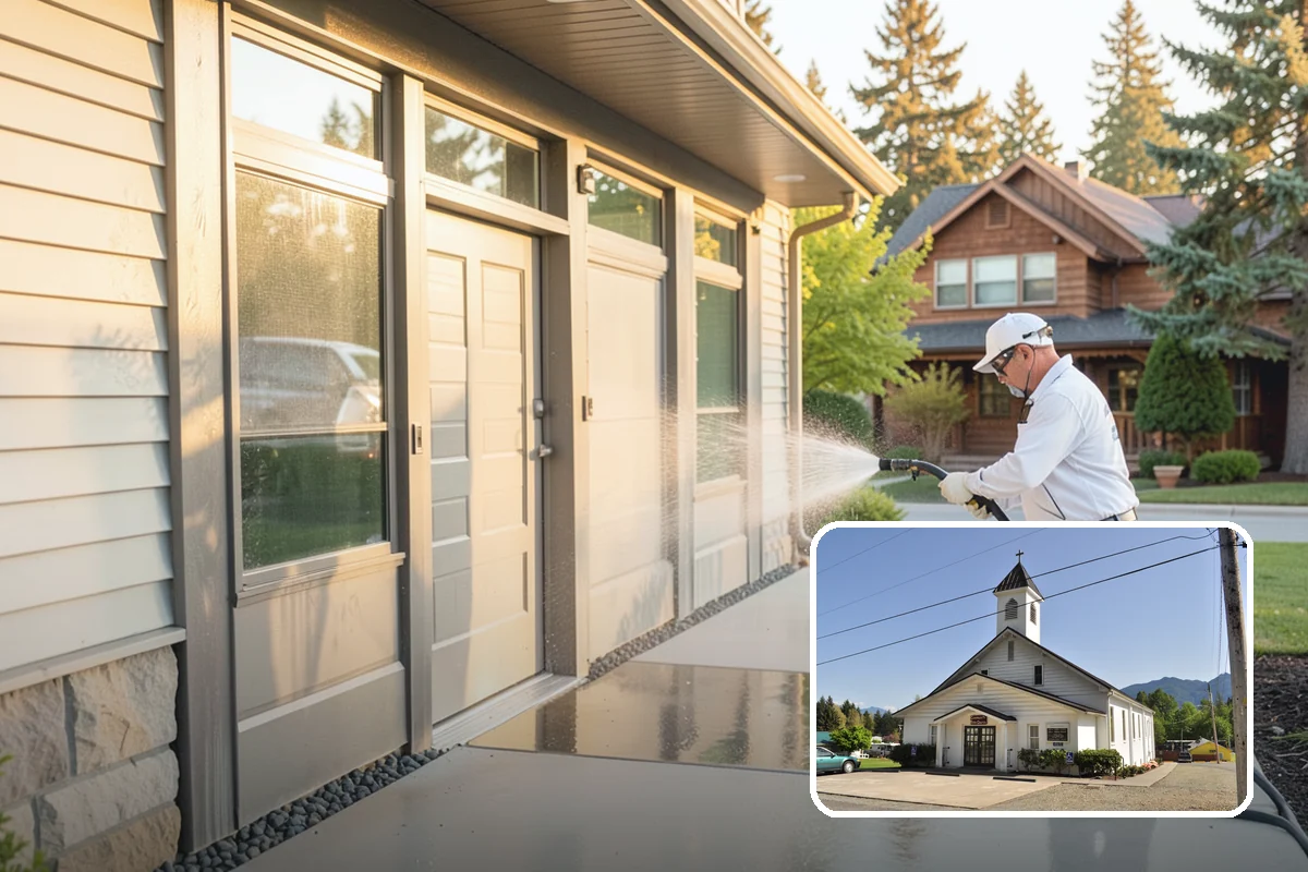 Entrance Canopy Cleaning in Concrete, Skagit County, WA - Brightens the canopy underside that visitors see first