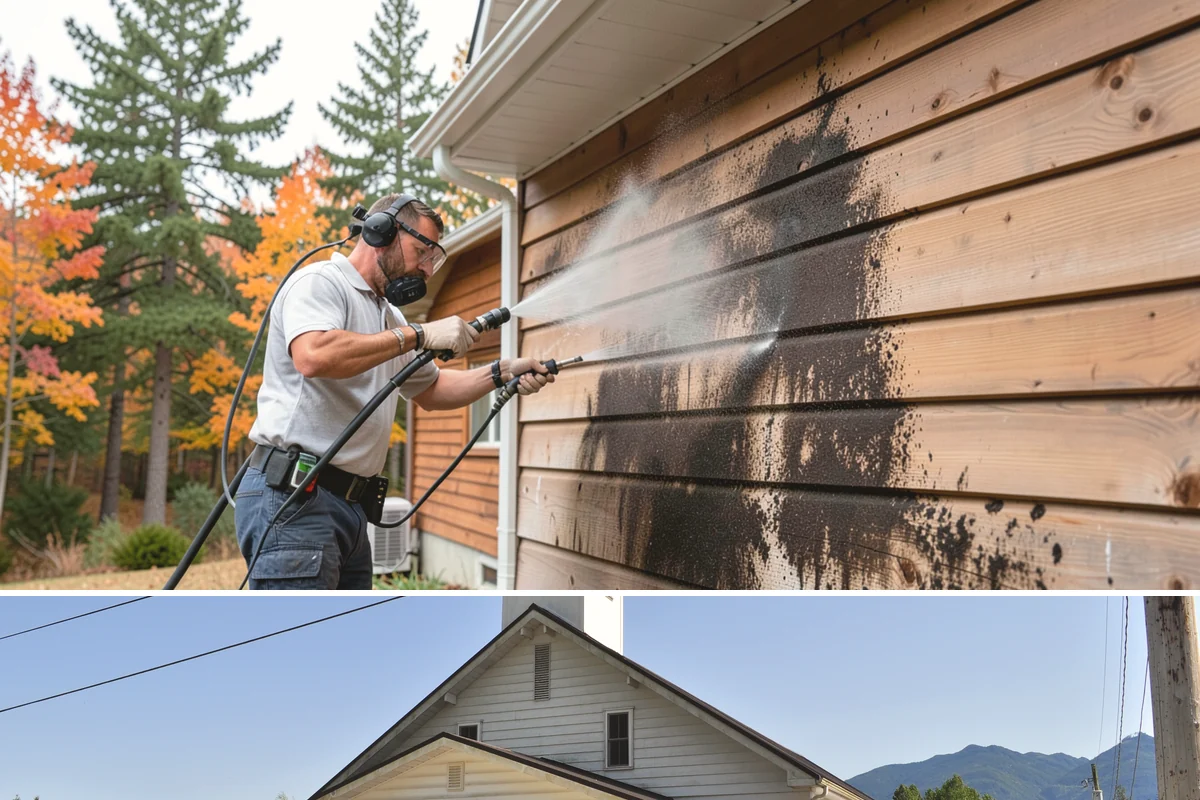 Entrance Canopy Cleaning in Concrete, Skagit County, WA - Spring cleaning clears the algae that accumulates over the wet winter, with a fall touch-up to remove seasonal debris.