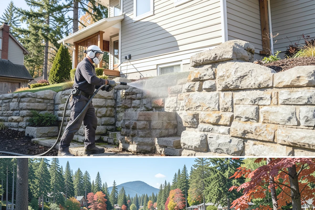 Entrance Canopy Cleaning in Covington, King County, WA - Spring cleaning clears the algae that accumulates over the wet winter, with a fall touch-up to remove seasonal debris.