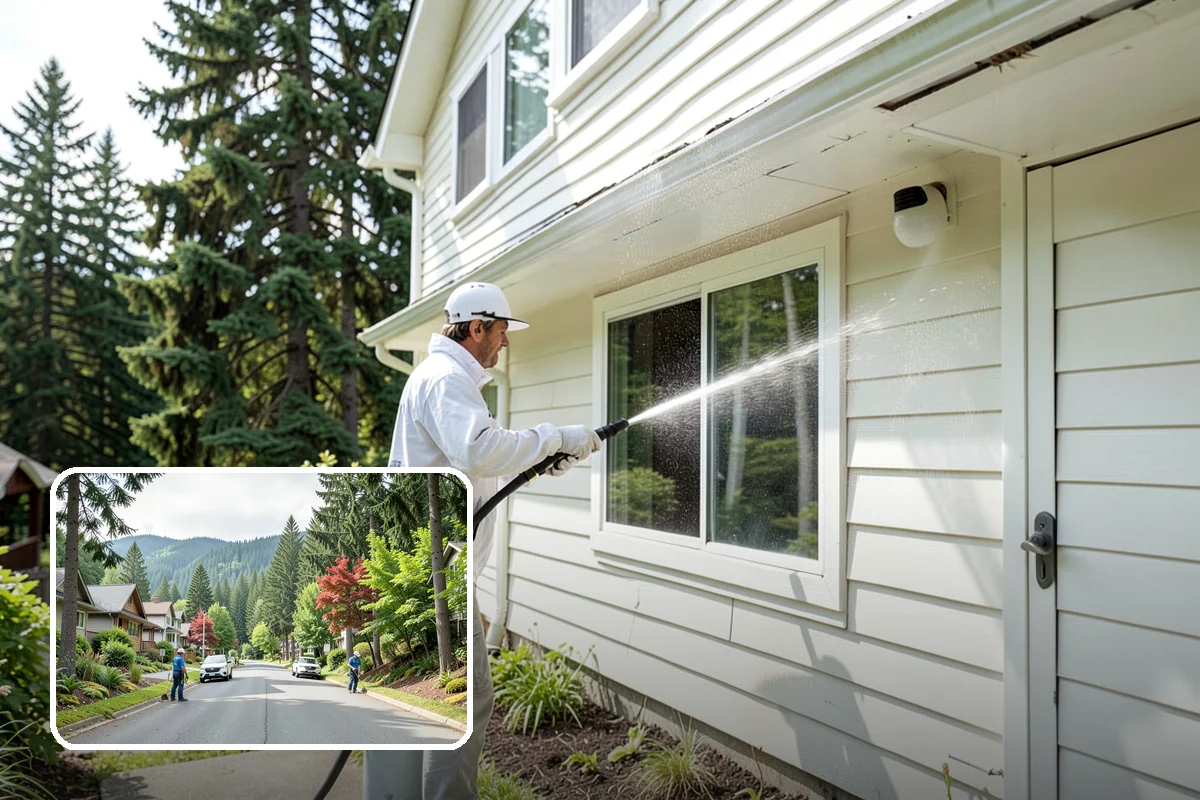 Entrance Canopy Cleaning in Darrington, Snohomish County, WA - Brightens the canopy underside that visitors see first