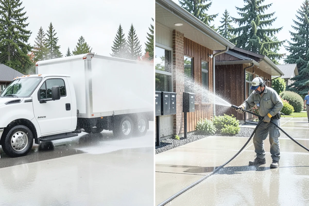 Entrance Canopy Cleaning in Des Moines, King County, WA - Protect the entry area and stage safe overhead access