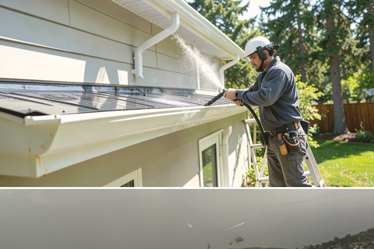 Entrance Canopy Cleaning in Des Moines, King County, WA - Spring cleaning clears the algae that accumulates over the wet winter, with a fall touch-up to remove seasonal debris.