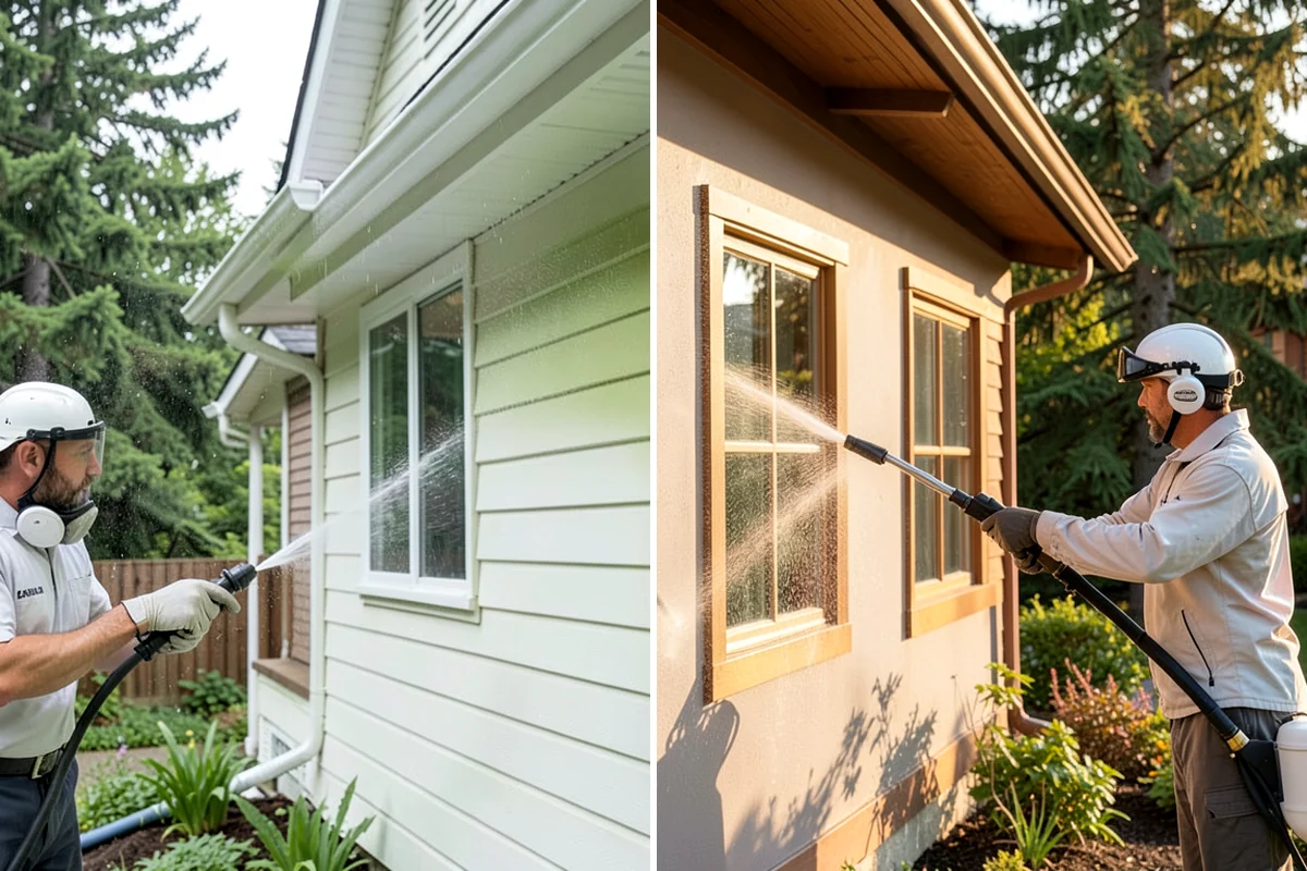 Entrance Canopy Cleaning in Enumclaw, King County, WA - Protect the entry area and stage safe overhead access