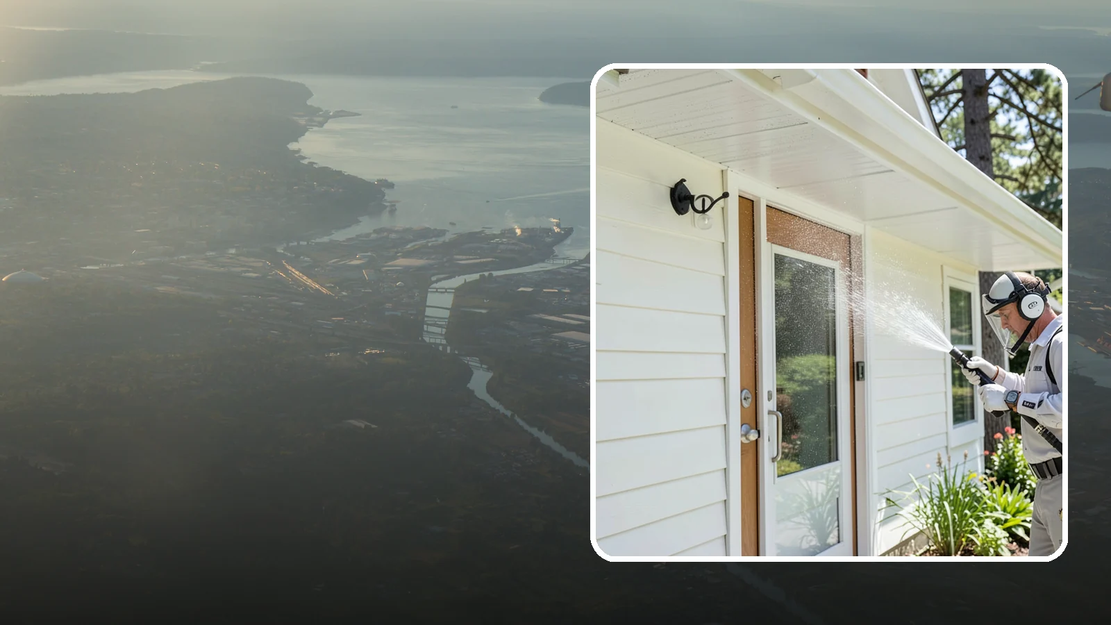 Entrance Canopy Cleaning in Fife, Pierce County, WA - Overhead cleaning of entrance canopies and porte-cocheres that removes algae streaks, cobwebs, and grime from the first thing...