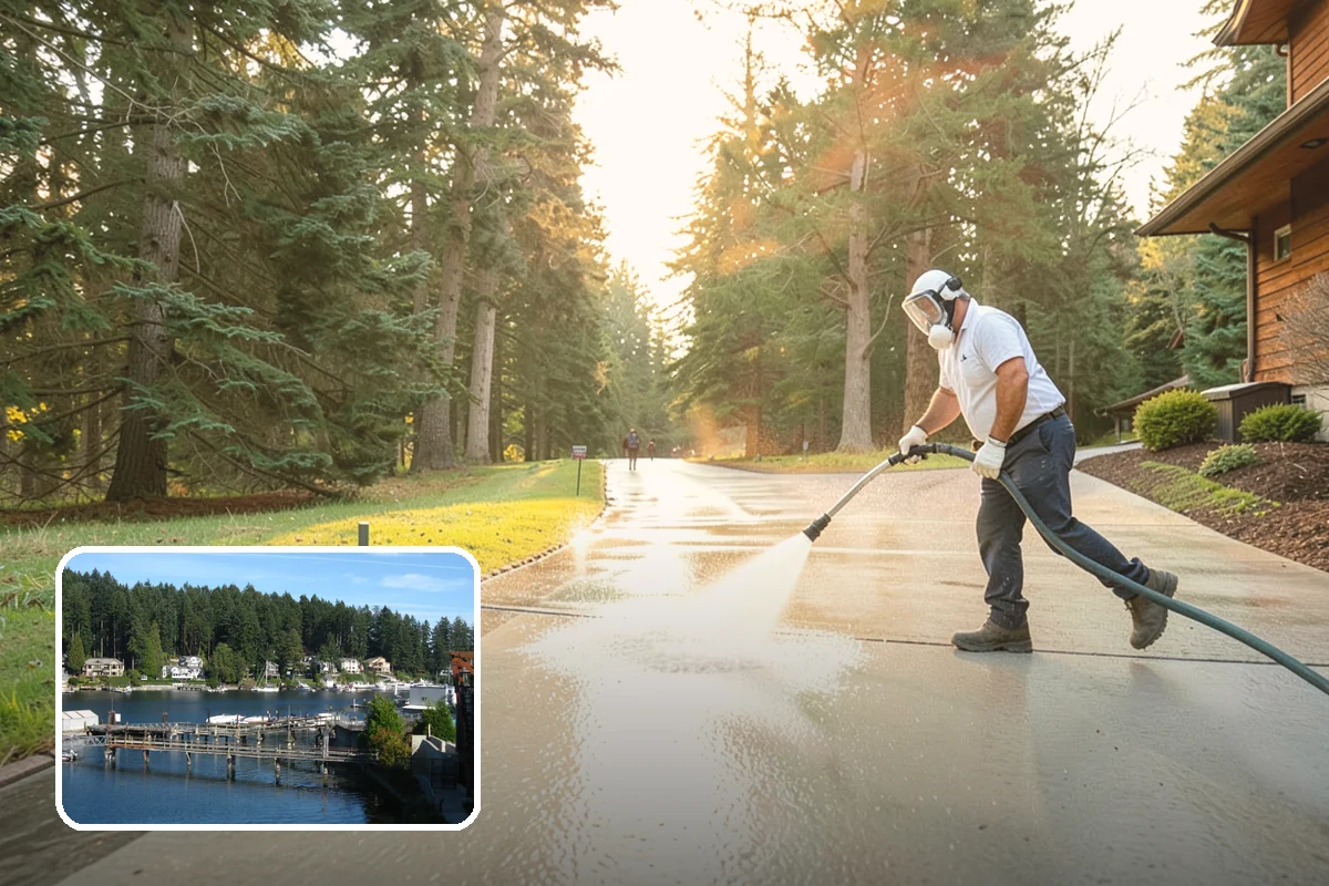 Entrance Canopy Cleaning in Gig Harbor, Pierce County, WA - Brightens the canopy underside that visitors see first