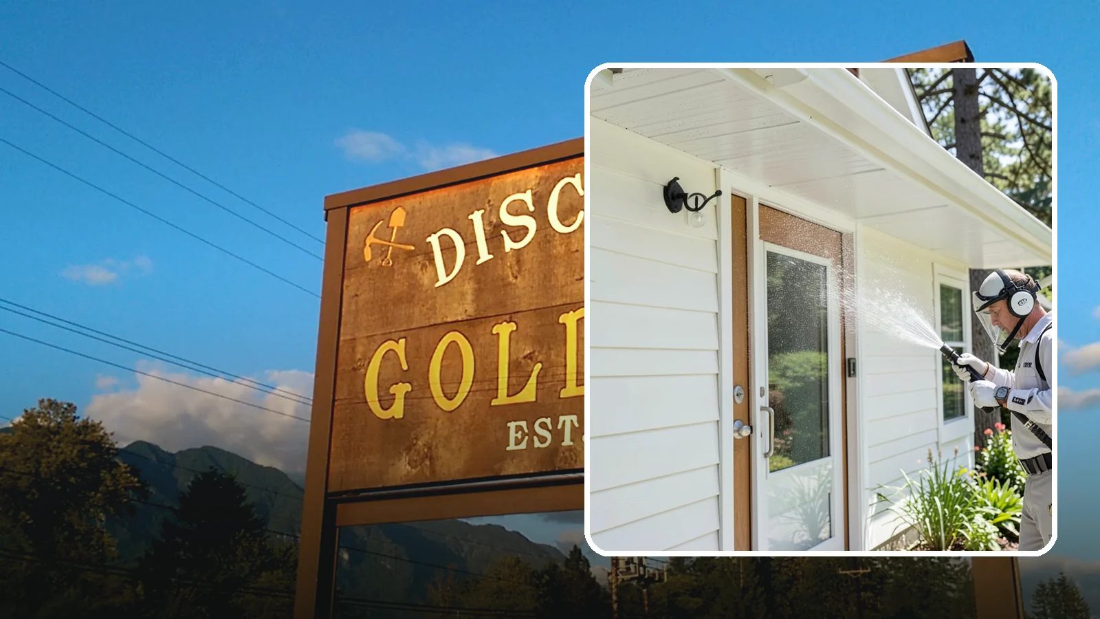 Entrance Canopy Cleaning in Gold Bar, Snohomish County, WA - Overhead cleaning of entrance canopies and porte-cocheres that removes algae streaks, cobwebs, and grime from the first thing...