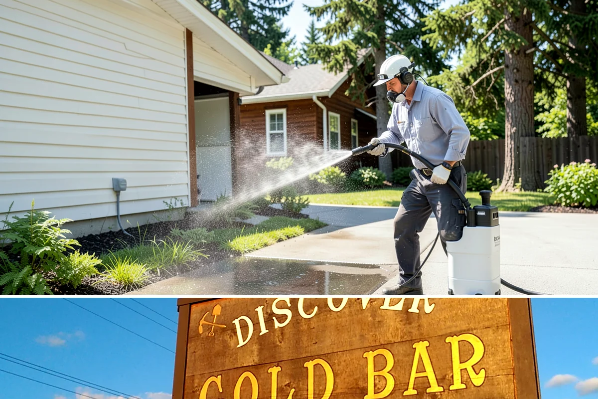 Entrance Canopy Cleaning in Gold Bar, Snohomish County, WA - Spring cleaning clears the algae that accumulates over the wet winter, with a fall touch-up to remove seasonal debris.