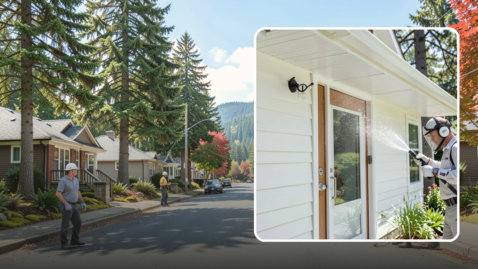 Entrance Canopy Cleaning in Hunts Point, King County, WA - Overhead cleaning of entrance canopies and porte-cocheres that removes algae streaks, cobwebs, and grime from the first thing...