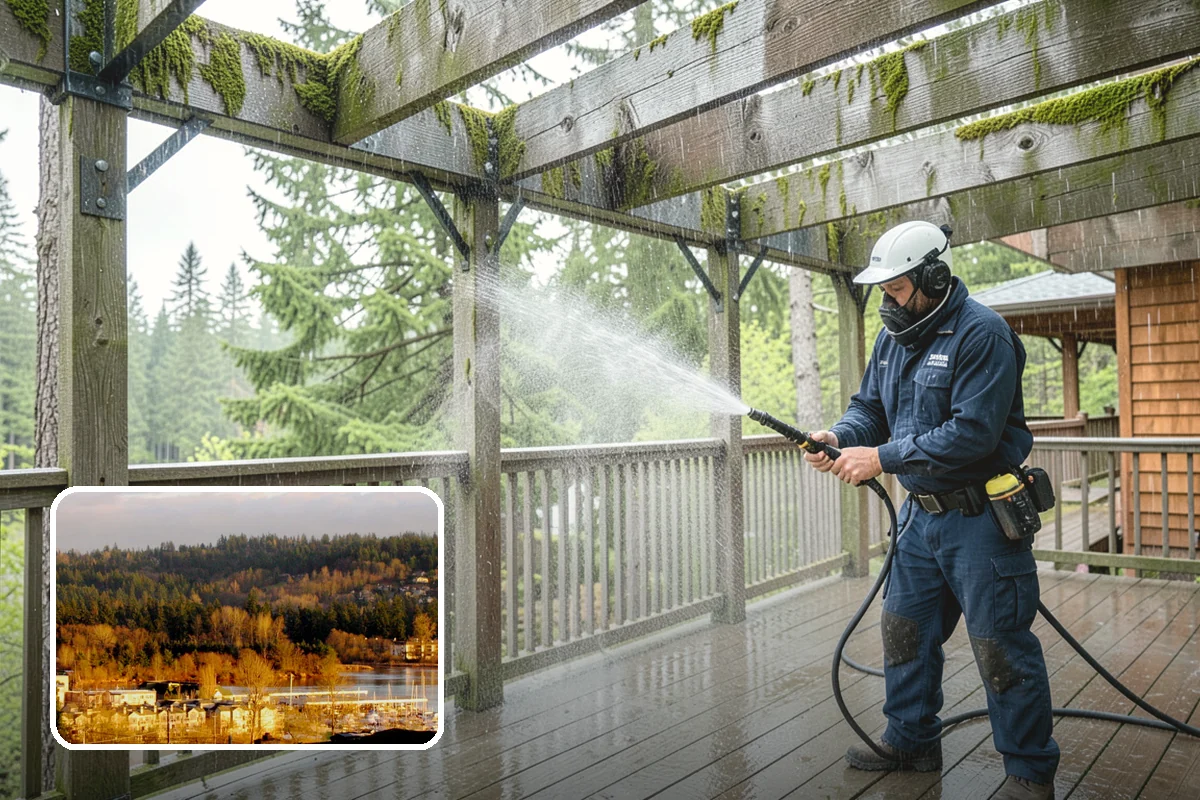 Entrance Canopy Cleaning in Kenmore, King County, WA - Brightens the canopy underside that visitors see first