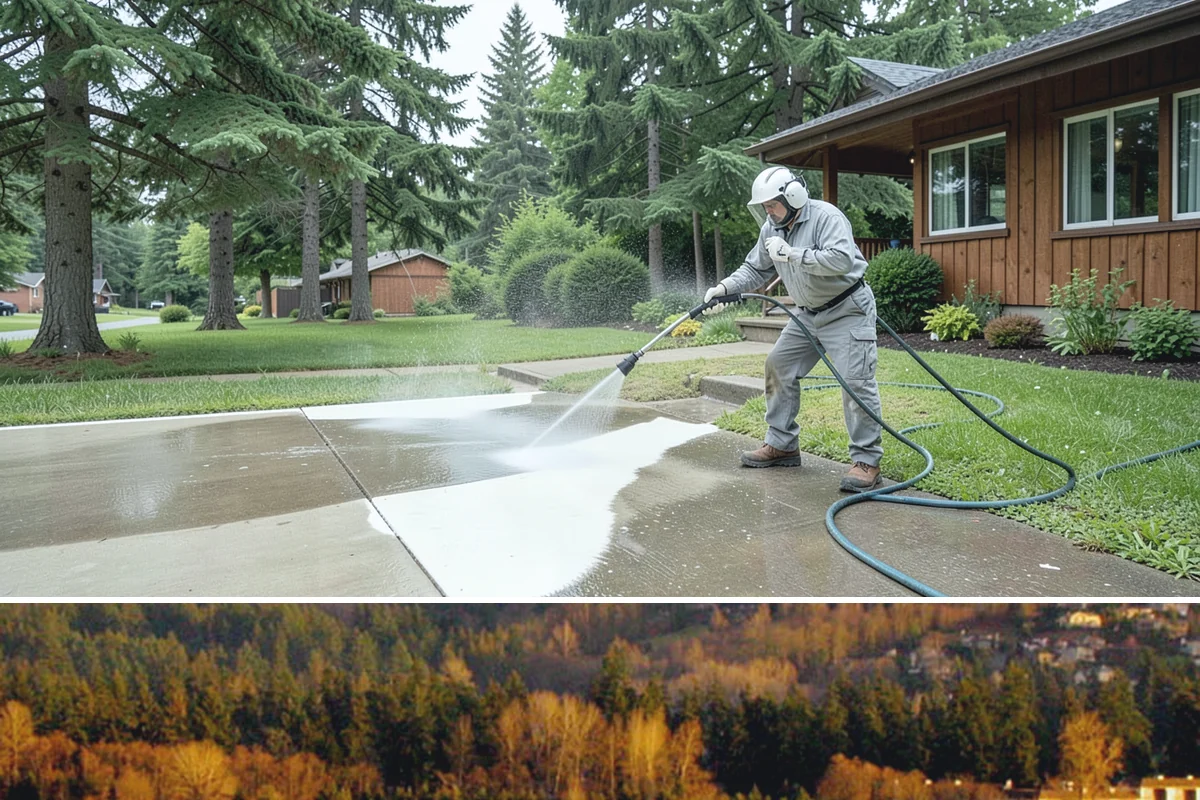 Entrance Canopy Cleaning in Kenmore, King County, WA - Spring cleaning clears the algae that accumulates over the wet winter, with a fall touch-up to remove seasonal debris.
