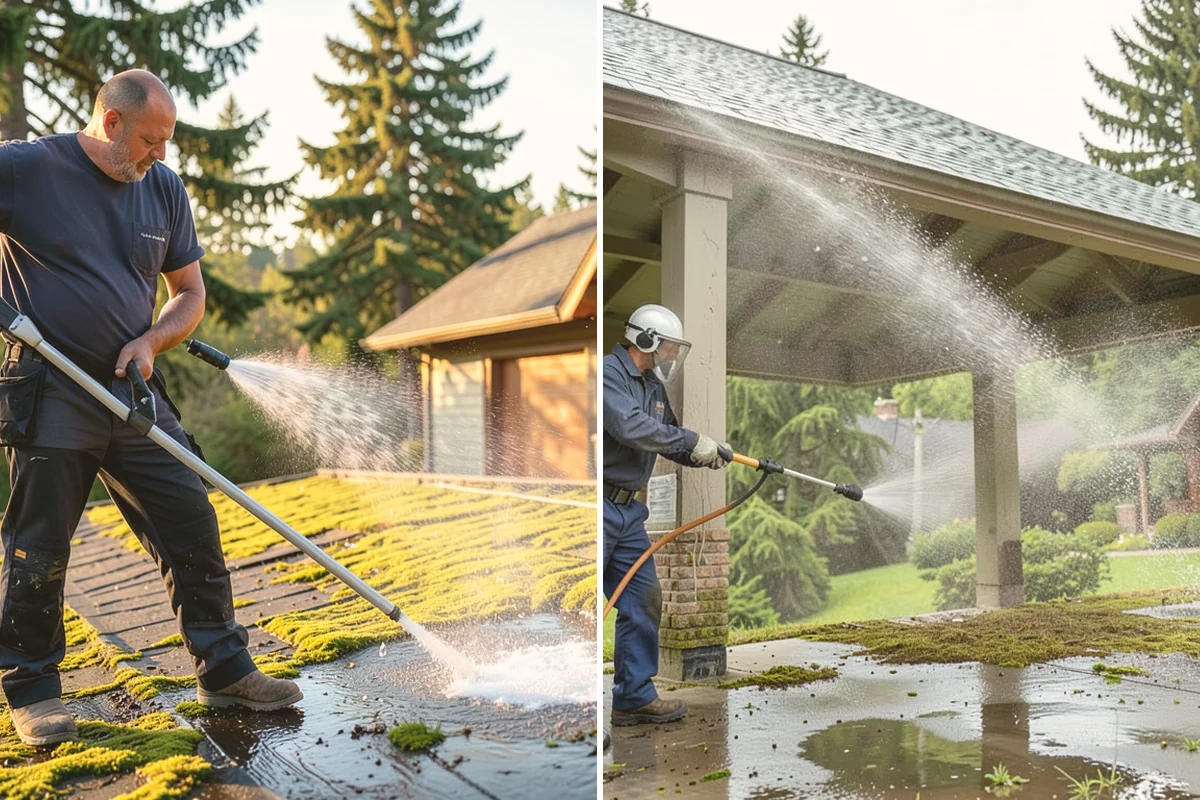 Entrance Canopy Cleaning in Kirkland, King County, WA - Protect the entry area and stage safe overhead access