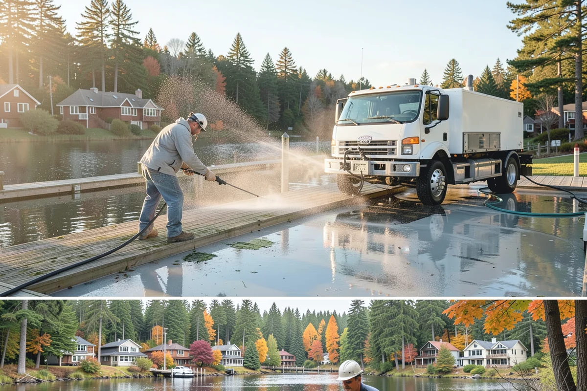 Entrance Canopy Cleaning in La Conner, Skagit County, WA - Spring cleaning clears the algae that accumulates over the wet winter, with a fall touch-up to remove seasonal debris.