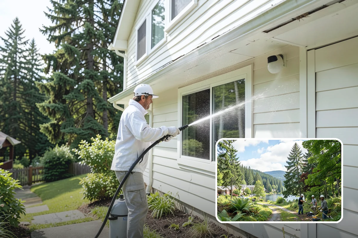 Entrance Canopy Cleaning in Lake Forest Park, King County, WA - Brightens the canopy underside that visitors see first