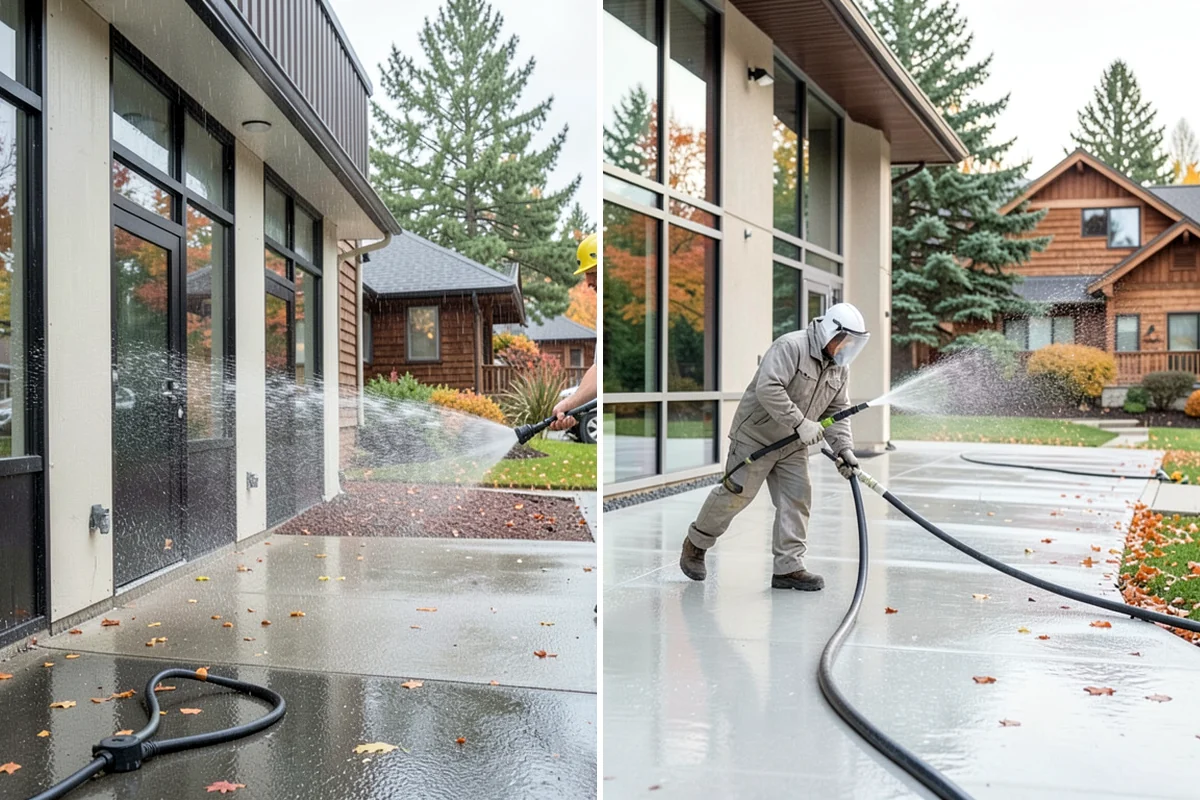 Entrance Canopy Cleaning in Lake Forest Park, King County, WA - Protect the entry area and stage safe overhead access