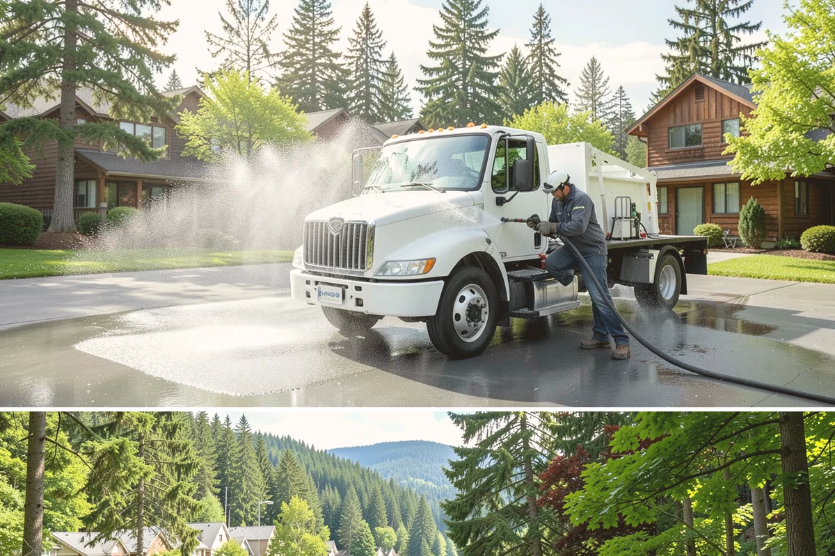Entrance Canopy Cleaning in Lake Forest Park, King County, WA - Spring cleaning clears the algae that accumulates over the wet winter, with a fall touch-up to remove seasonal debris.
